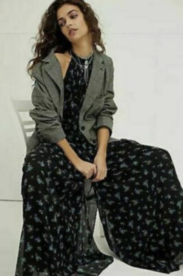

Комбинезон Free People The Edge Of Love Платье Комбинезон с цветочным принтом, черный, широкие брюки,  NWT, Black blue yellow
