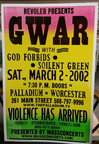 gwar,god forbids,soilent green block print concert poster