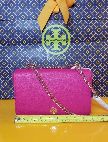 Tory Burch Robinson soft pebble cross body bag Carnation color