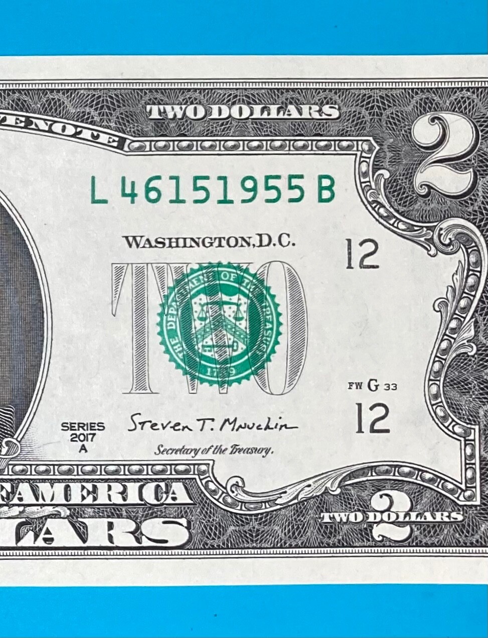 US VIP NO.2 プレミア価格 L 4615 1955 B : TRAILING YEAR 1955 $2 Two Dollar Bill Serial