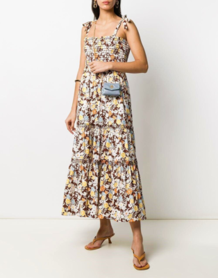 Tory Burch Floral Tie Shoulder Smocked Sun Dress Size Large MSRP