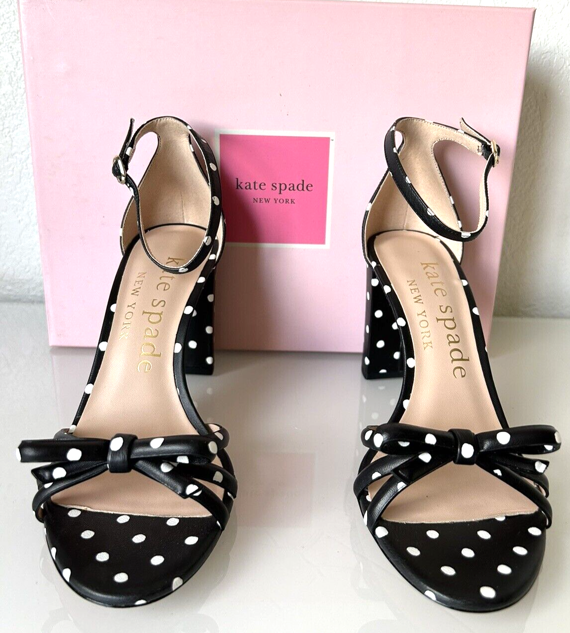 NEW Kate Spade Flamenco Polka Dot Leather Heel Sandal Ankle NEW Kate Spade Flamenco Polka Dot Leather Heel Sandal Ankle