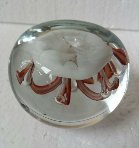 Vintage Blown Art Glass Paperweight Orange Ribbon Octopus Controlled Bubble