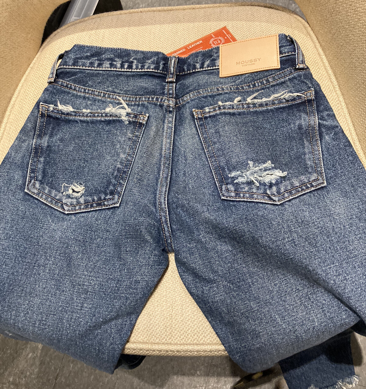 Pre-owned Moussy Vintage Kelley Jeans 24 Distressed Cropped Dark Blue $325