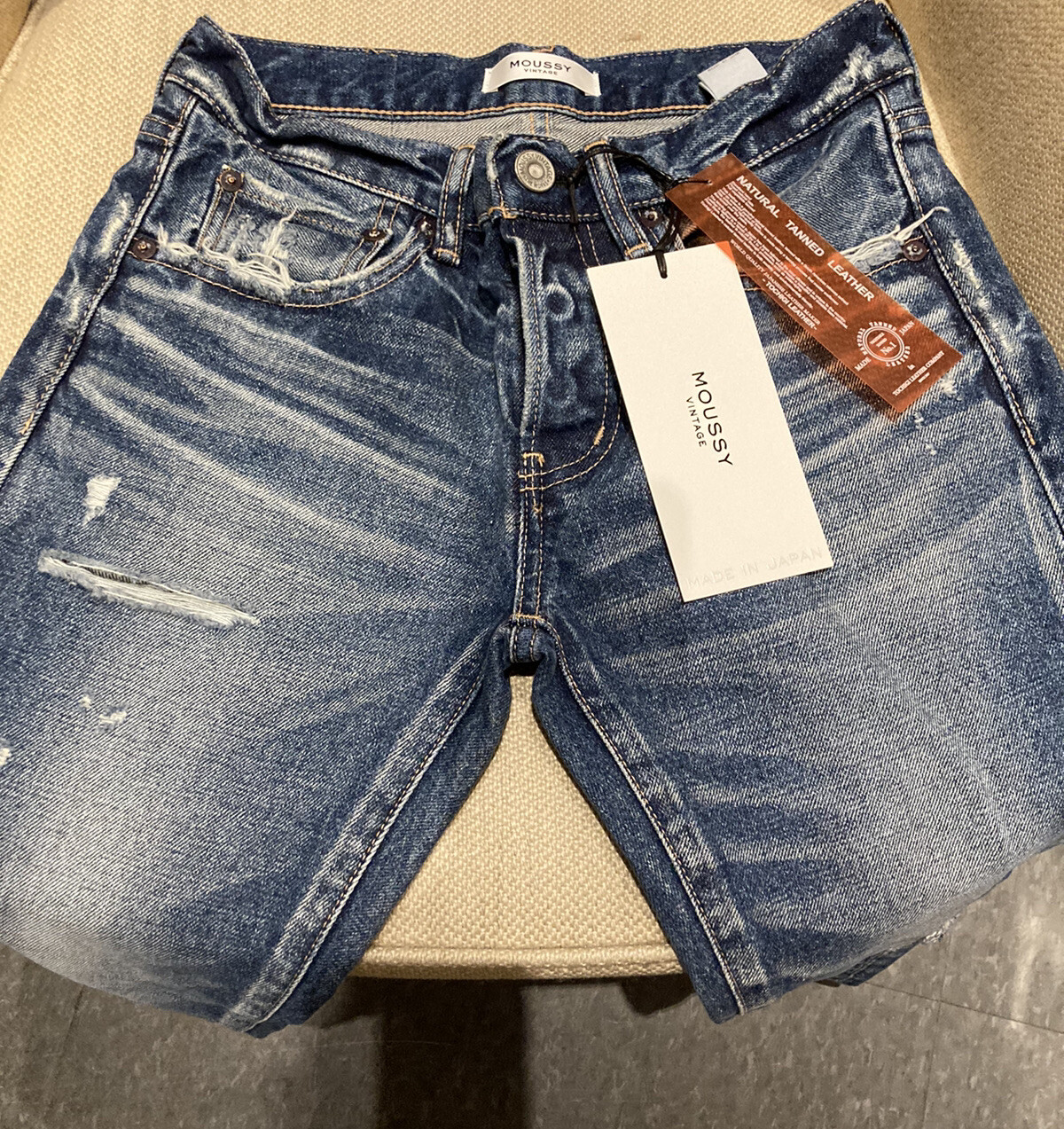 Pre-owned Moussy Vintage Kelley Jeans 24 Distressed Cropped Dark Blue $325