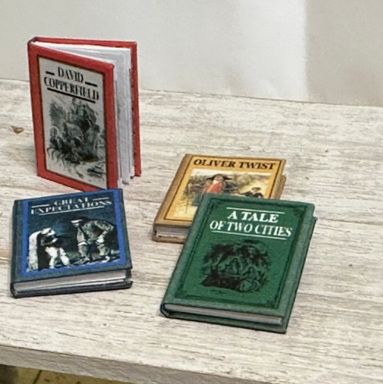 CHARLES DICKENS 4 Pc 1:12 Scale Miniature Readable Illustrated Books