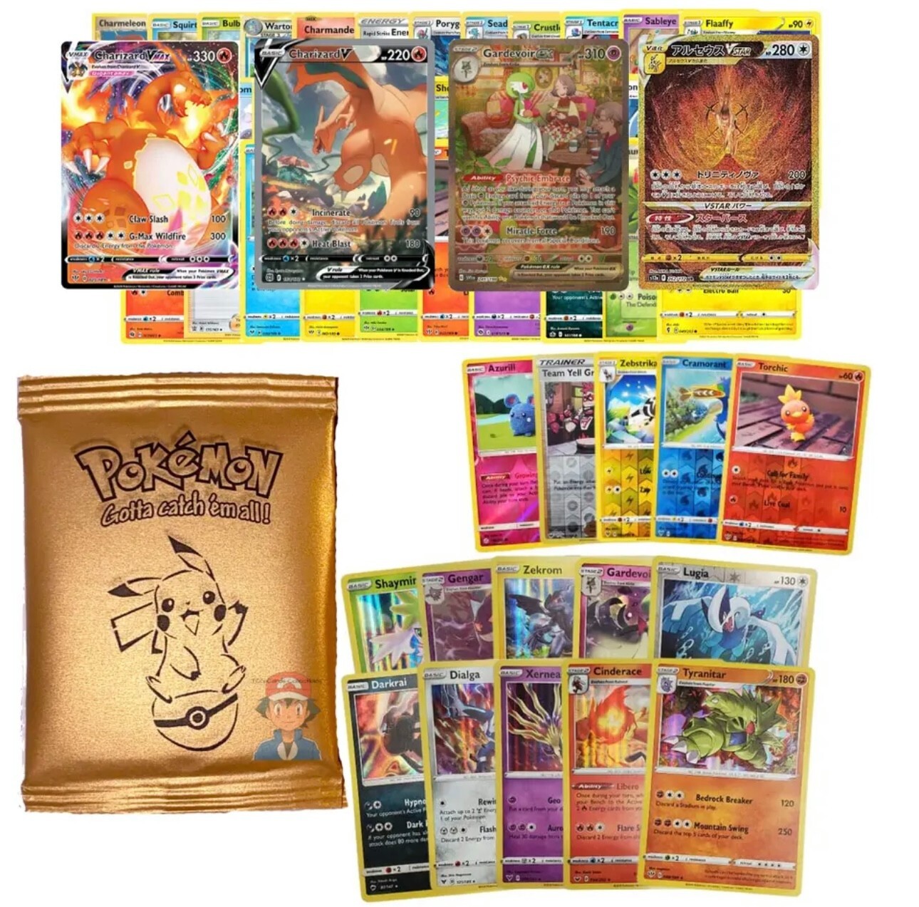 Pokémon Card Gold Pack 25 Cards VSTAR VMAX V EX GX HOLOs