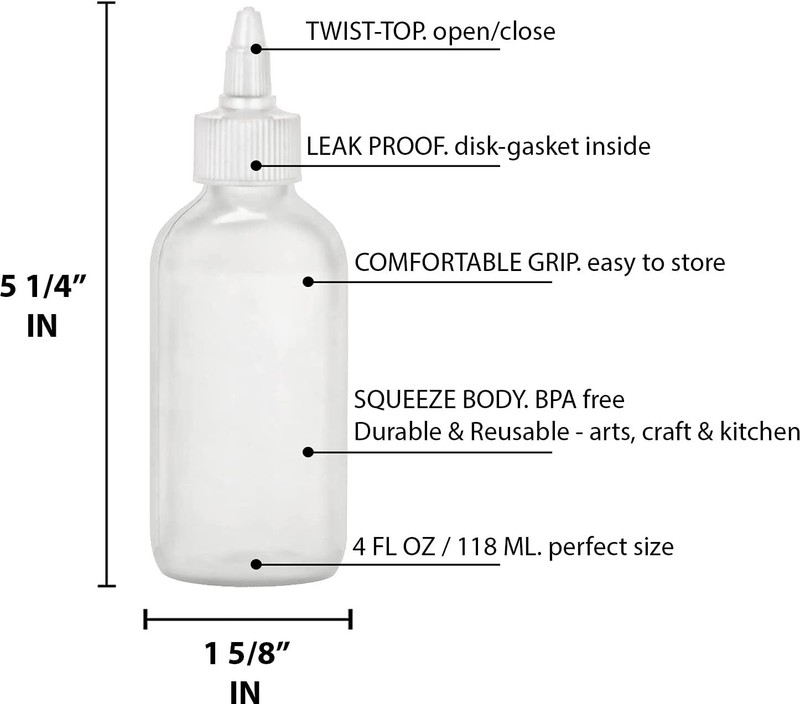 2-Pack Condiment Squeeze Bottles 4 OZ Squirt Empty Bottles, Twist Top Cap