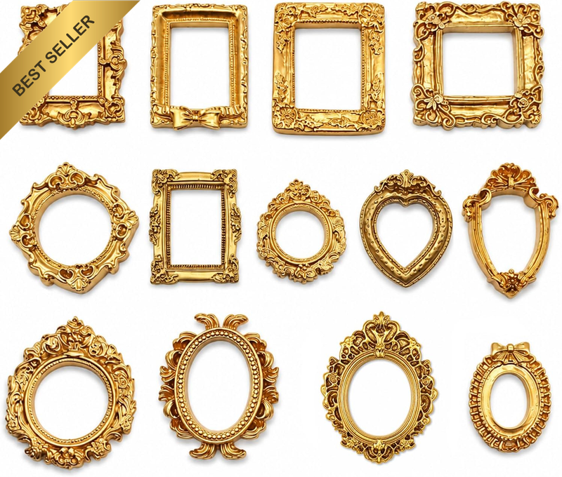 13 Pcs Mini Vintage Picture Frames, Antique Gold Resin Baroque Photo Frame Set,