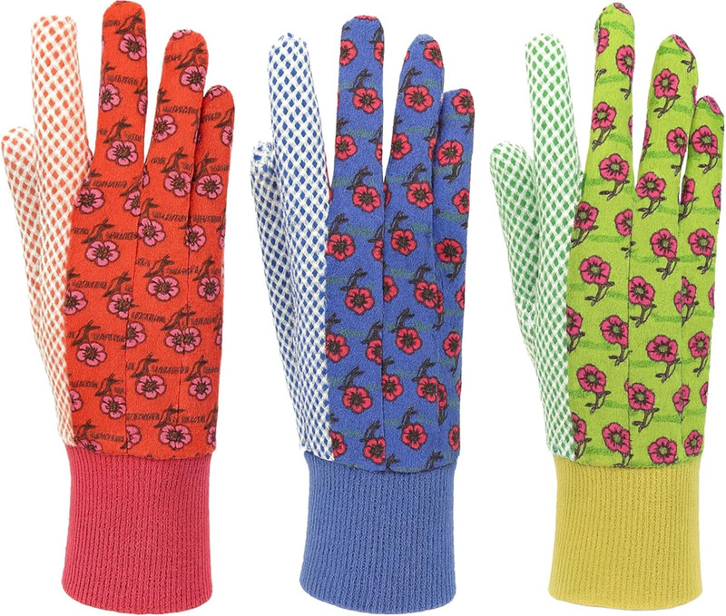 Women'S Gardening Gloves, Soft Cotton Jersey, Floral Print, PV...