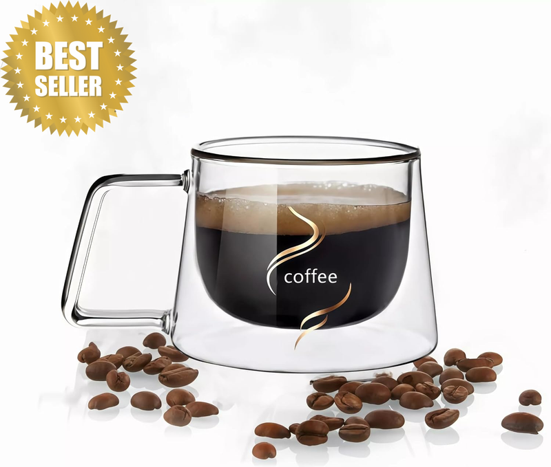 Double Wall Heat Resistant Glass Coffee Mug with Handle,200Ml | Borosilicate Gla