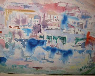 Vintage LEIGHTON CRAM 'Cubist Dissection Abstract' CITYSCAPE Painting -SUN RAYS