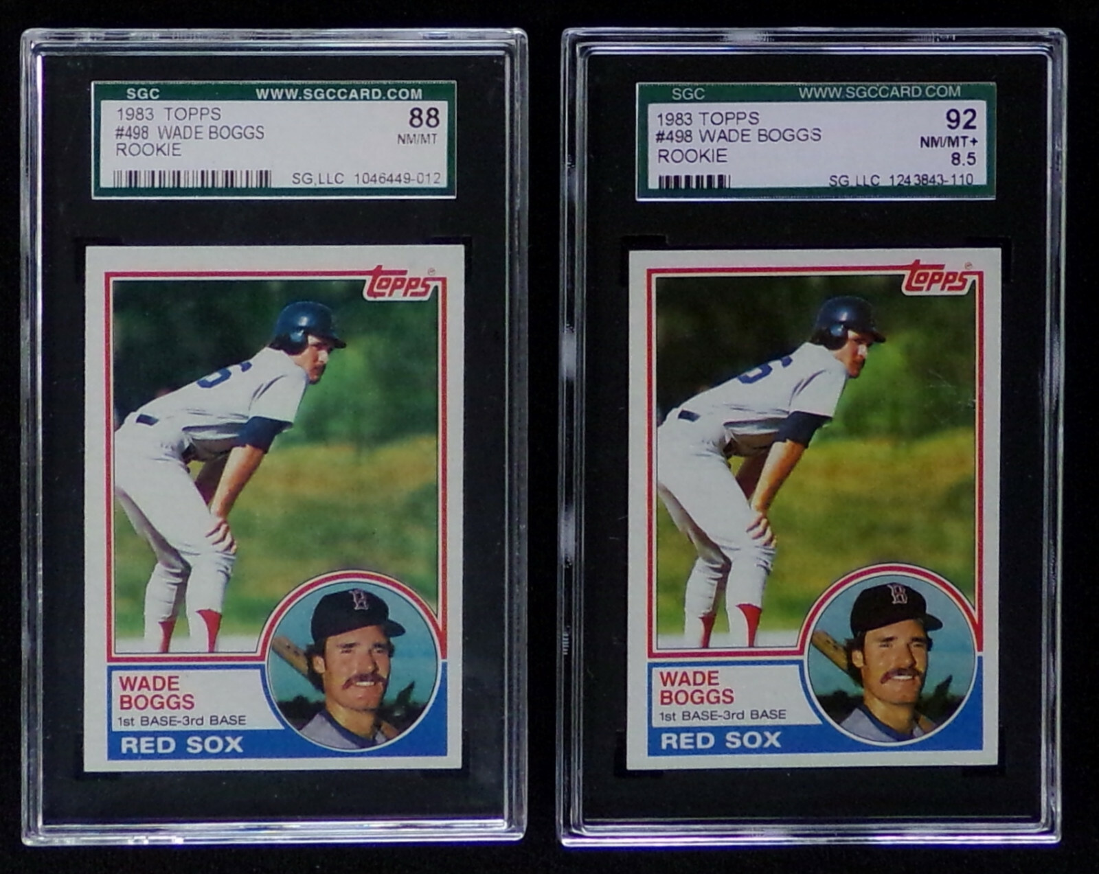 1983 topps 498 wade boggs rookie lot of 2 sgc 8 & 8.5