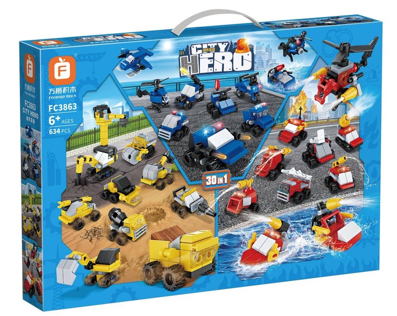 Forange Fc3863 Baumaschinen 30 In 1 Klemmbausteine 634pcs Jouet Bausatz-Neu