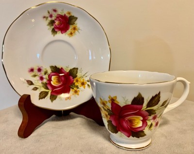 Tea Cup & Saucer Duchess Bone China England Pink & Yellow Rose Floral 344