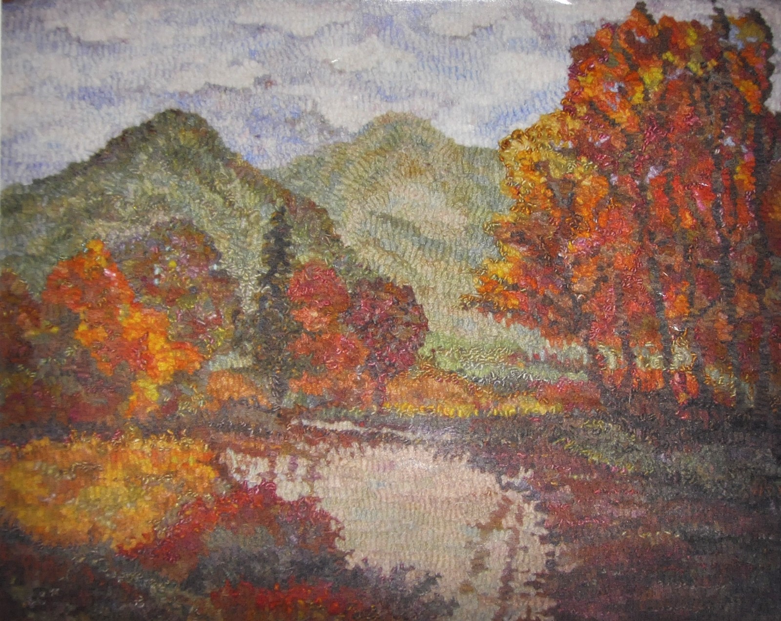 Fall Tree Rug Hooking complete kit with linen, hand dyed wool and yarn & picture