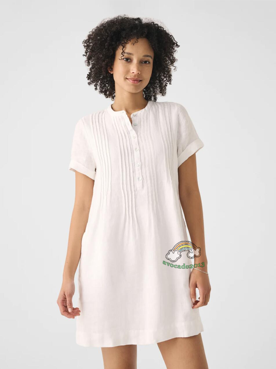 Brand New Faherty Linen White Short Sleeve Gemina Dress XS/S/M/L