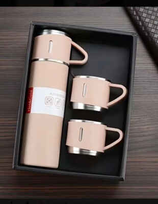 Vacuum Insulated Flask Set 3 Piece Kit w Cups BLUSH  Thermos  Stainless Steel