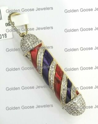Pre-owned Gnd Atlanta Clearance Yellow Gold Diamond Barber Pole Hair Cutting Grind Pendant Charm Man In White