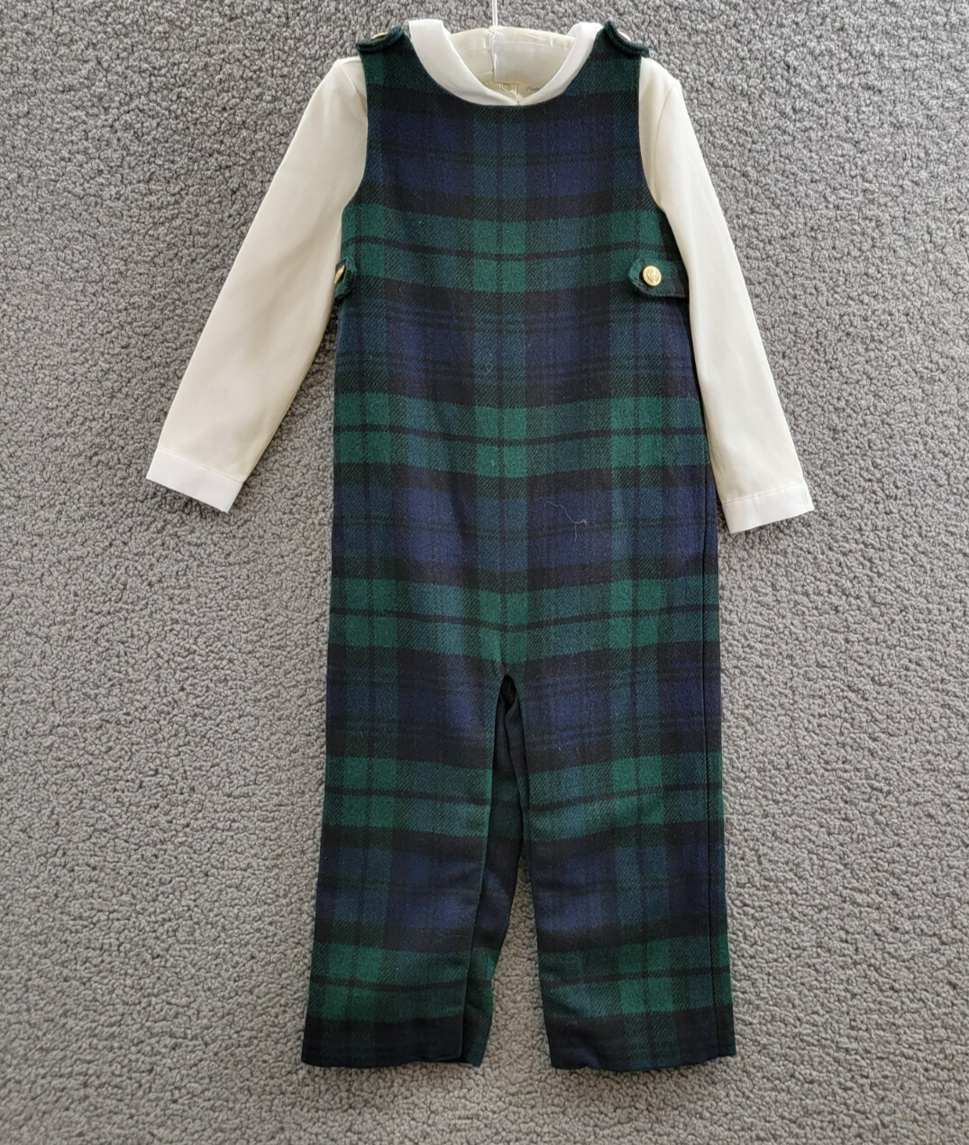 Ralph Lauren Bodysuit & Plaid Wool Overalls Set Baby Boys 24M Multi Button Snap - Picture 3 of 20