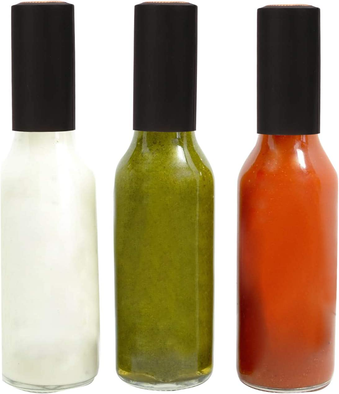 HOT SAUCE BOTTLES Glass Empty Jar with Black Caps Shrink Bands 5 Oz - Case of 35