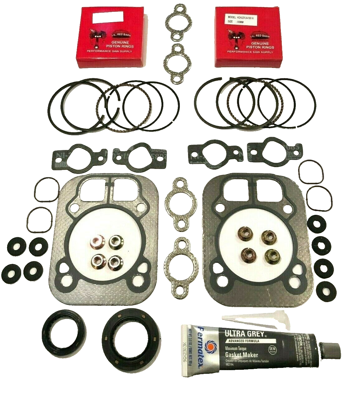OVERHAUL KIT FITS KOHLER, PISTON RINGS 2410801 GASKETS