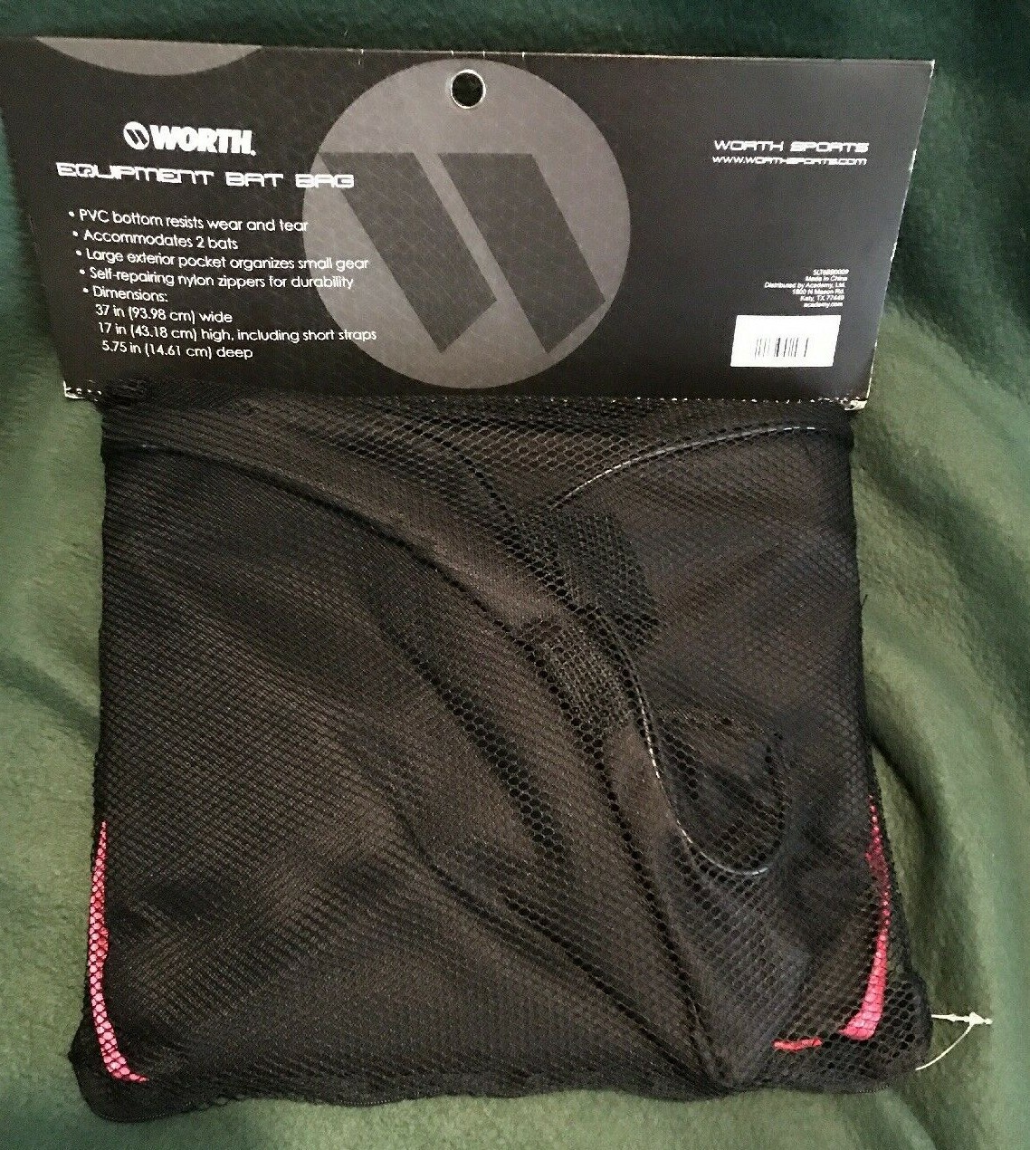 Worth Pink-Black Equipment Bat Bag Baseball Softball Holds 2 Bats Unisex NWT