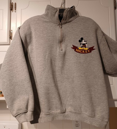 トップス Mickey Design Sweat Disney Embroidered Mickey Mouse Gray Quarter Zip Sweatshirt