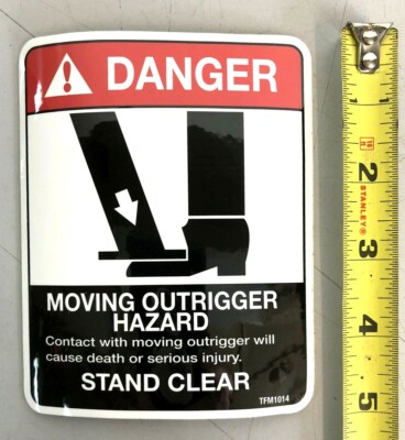 DANGER Moving Outrigger Hazard Decal Sticker Warning Bucket Truck 5'' x 4''