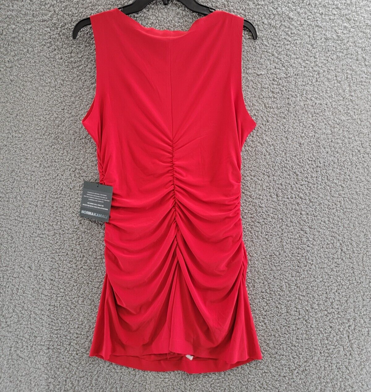 Norma Kamali Ruched Mini Dress Women's L/40 Tiger Red Round Neck Sleeveless - Picture 9 of 15