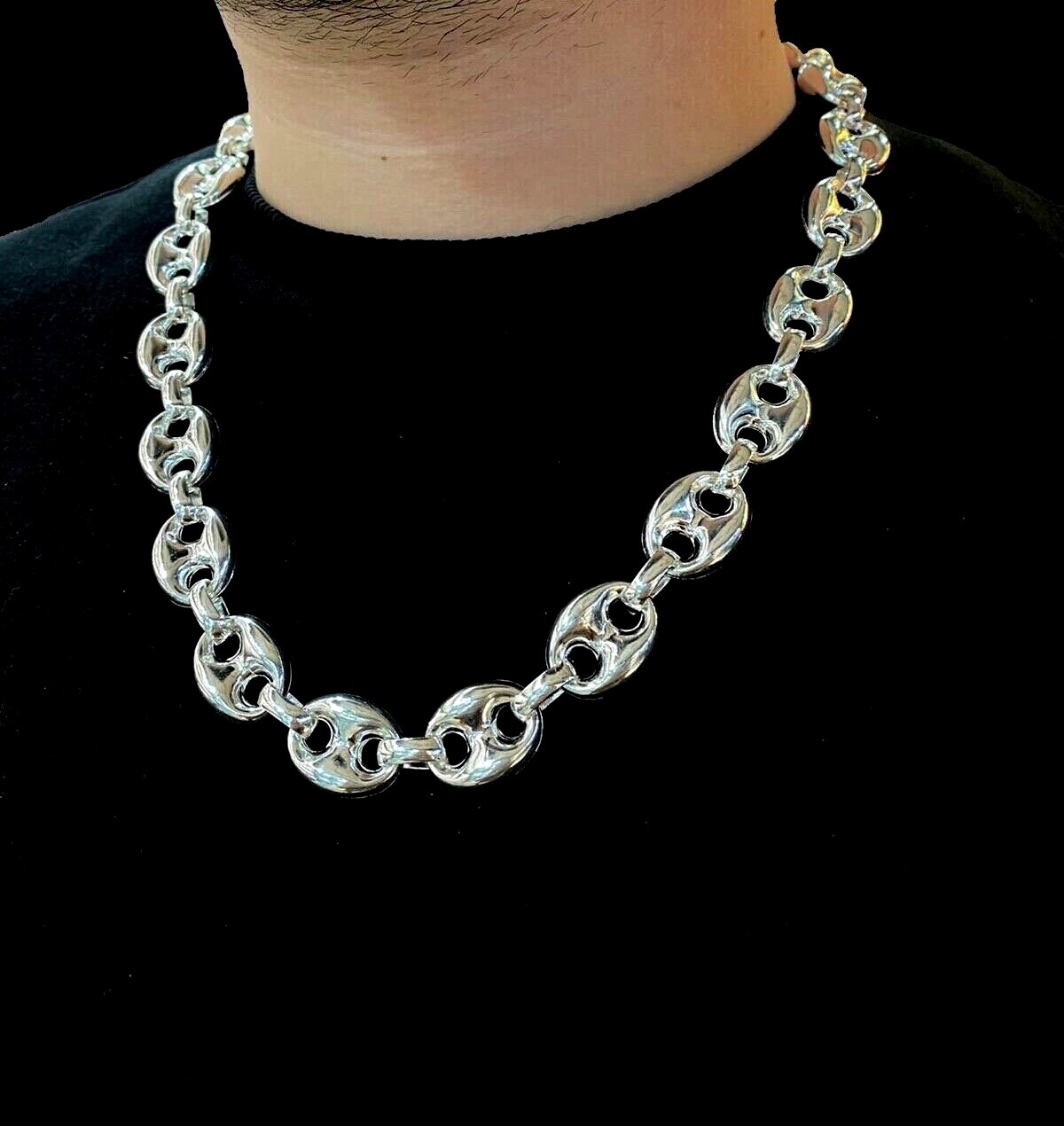 Pre-owned Handmade 17mm Mens Puffed Mariner Link Chain Necklaces 925 Sterling Silver 107gr 24 Inch