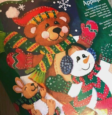 18'' Dimensions Felt Works ''Tobaggan Trio'' Christmas Stocking Kit 8145 Sequins
