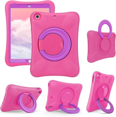Kids iPad Case With Handle Pepkoo 10.2 Inch Lightweight Case Pink/Purple 0701