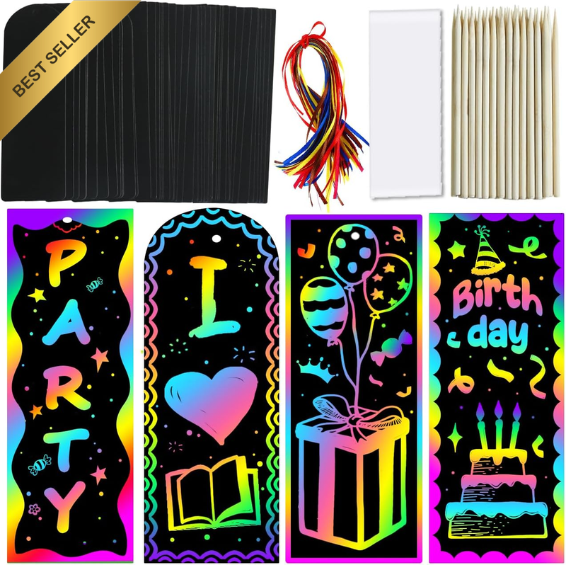Scratch Paper Art Bookmarks Kids: 36 Set Magic Rainbow DIY Art Craft Paper Bookm