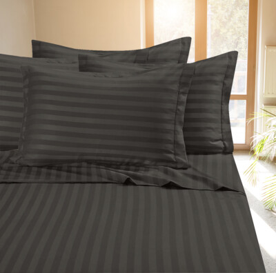Fine 400 Thread Count 100% Cotton Sateen Bed Sheet Dobby Stripe