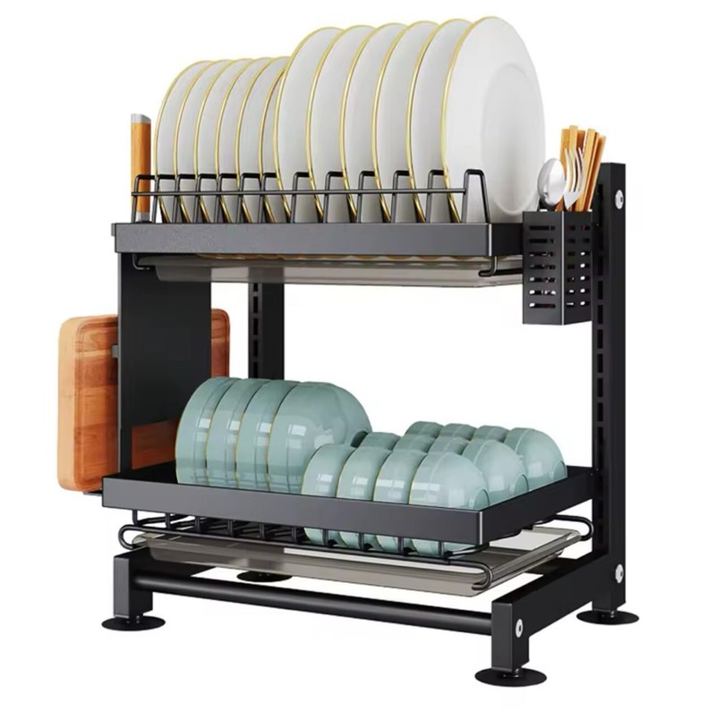 ÃGouttoir Vaisselle 2 Niveaux, Acier Carbone, RÃ©Glable, Stable, Noir