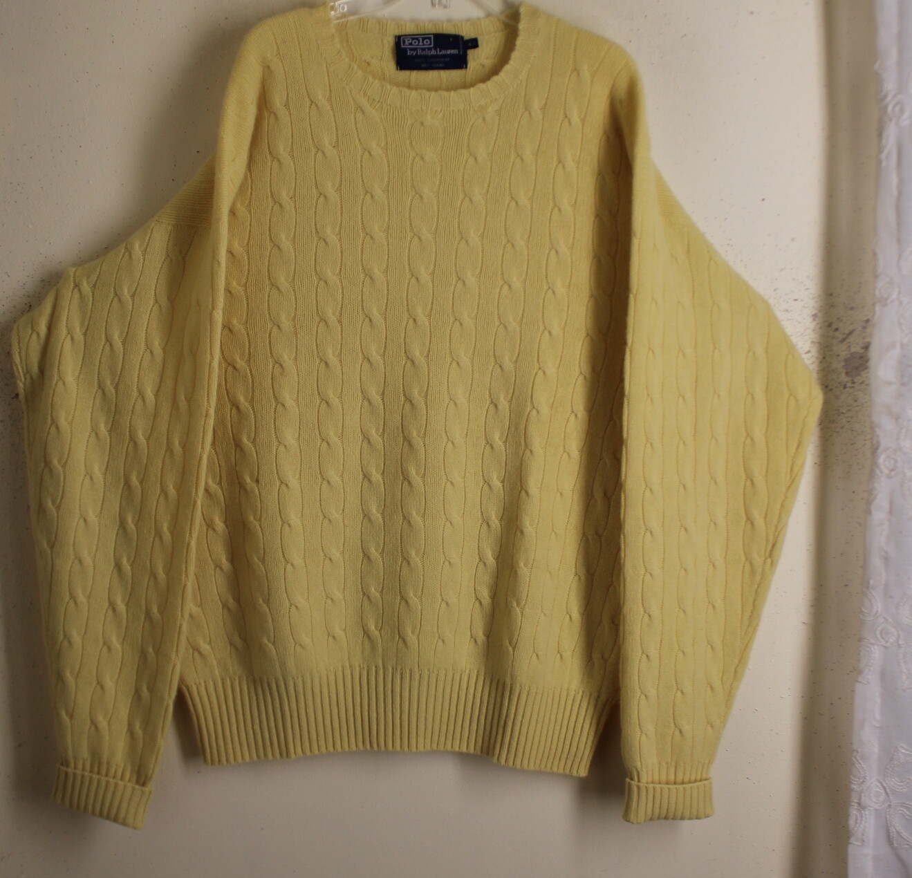 Polo Ralph Lauren Sz 42 L 100% Cashmere BUTTERY YELLOW