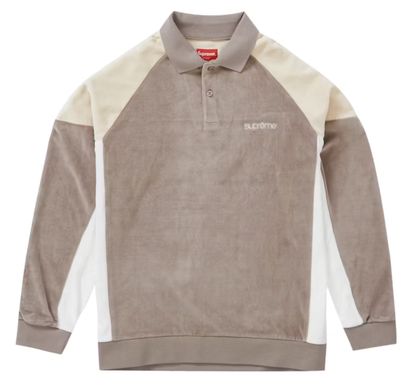 FW22 SUPREME PANELED VELOUR LS L/S POLO LIGHT BROWN CREAM