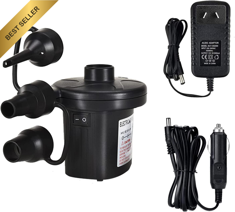 Electric Air Pump Portable Inflator for Mattress Pool Boat Raft 3 Nozzle