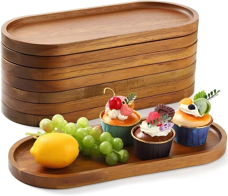 8 Pack Wood Serving Trays 11.5X4 Inch Charcuterie Boards Oval Wooden Plates Wood