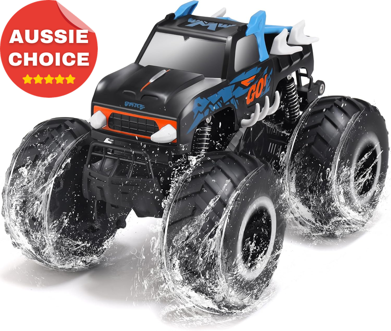 16 Waterproof Monster Truck Toys 4WD All-Terrain Remote Control Car Kids 6+ Blue