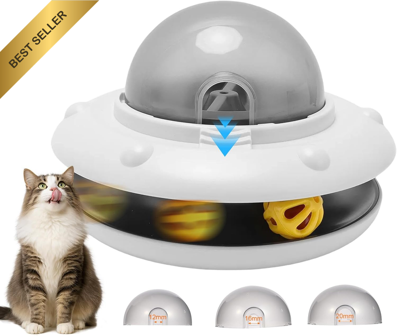 Electric Interactive Cat Toy Feeder Bell Ball Track USB Rechargeable White