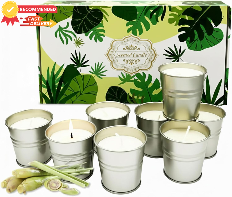 8 Pack Citronella Candles - Natural Soy Wax - 120H Burn - Indoor/Outdoor Use