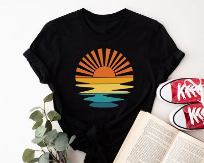 Sunset Rays T-shirt Retro Sun Wavy Sunshine Summer Day Funny Men Women Kids Top