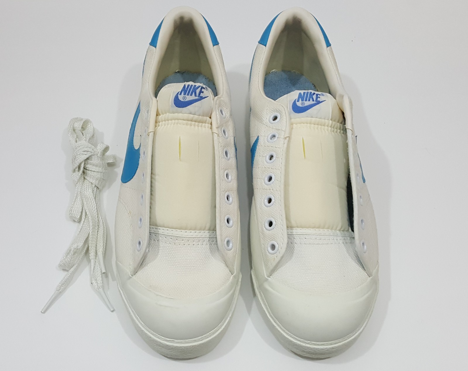 VTG 1980s Deadstock NIKE 3-Pointer Lo Baby Blue White Canvas US Mens Size 10 NOS