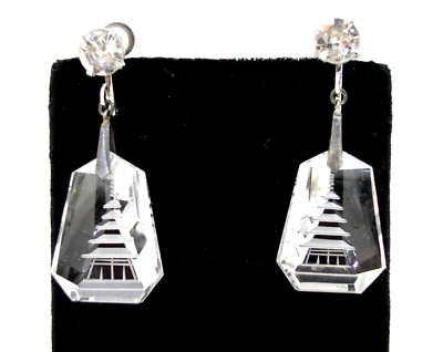 Earrings Silver Pagoda cut glass Clear screw back non pierced eBay