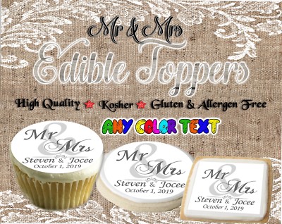 Wedding Mr and Mrs edible cookie toppers Monogram images pictures cupcakes easy