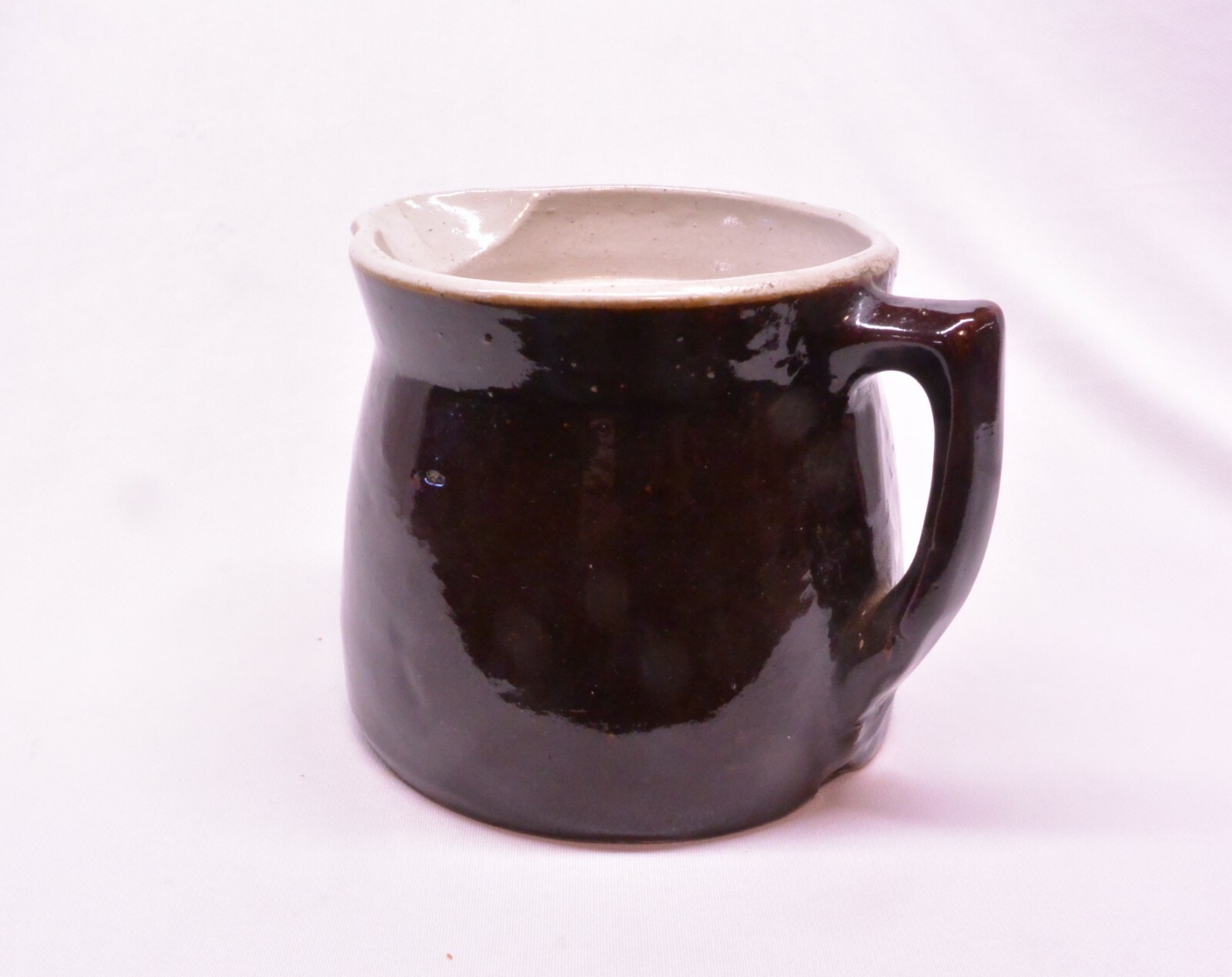 Antique Brownware Glazed Stoneware Pitcher: Batter, Milk or Cream; 1 Quart