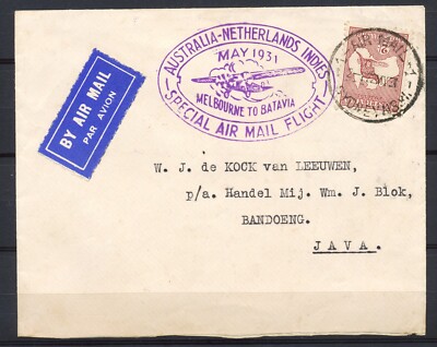 AUSTRALIA-NETHERLANDS INDIES MAY 1931 MELBOURNE-BATAVIA SPECIAL AIR MAIL FLIGHT