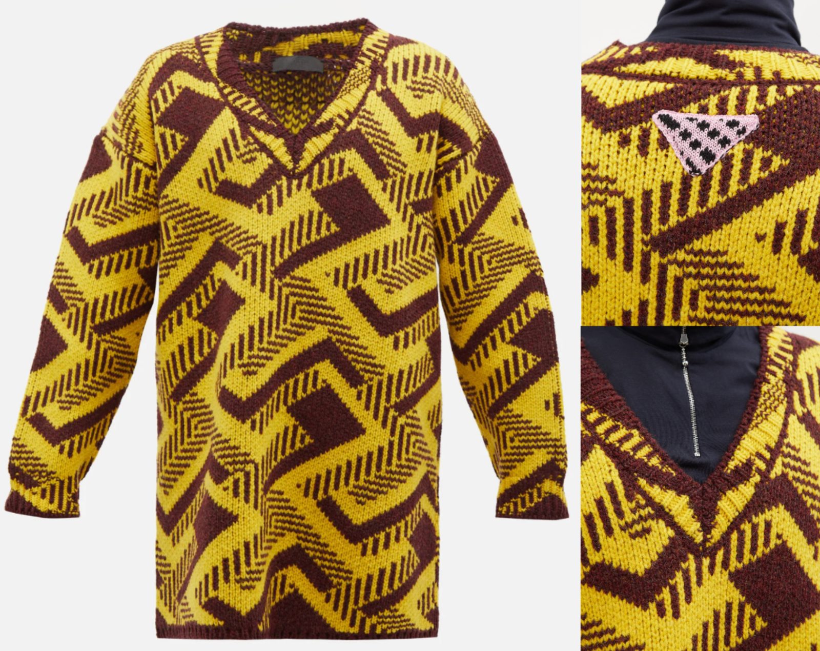 Pre-owned Prada Pullover Oversized Geometric V-neck Knitted Jumper Shetland Jumper S In Multicoloured